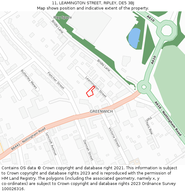 11, LEAMINGTON STREET, RIPLEY, DE5 3BJ: Location map and indicative extent of plot