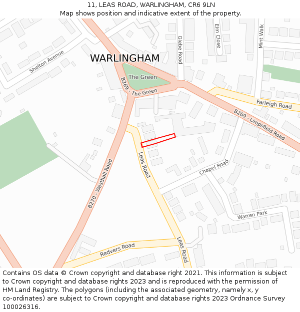 11, LEAS ROAD, WARLINGHAM, CR6 9LN: Location map and indicative extent of plot
