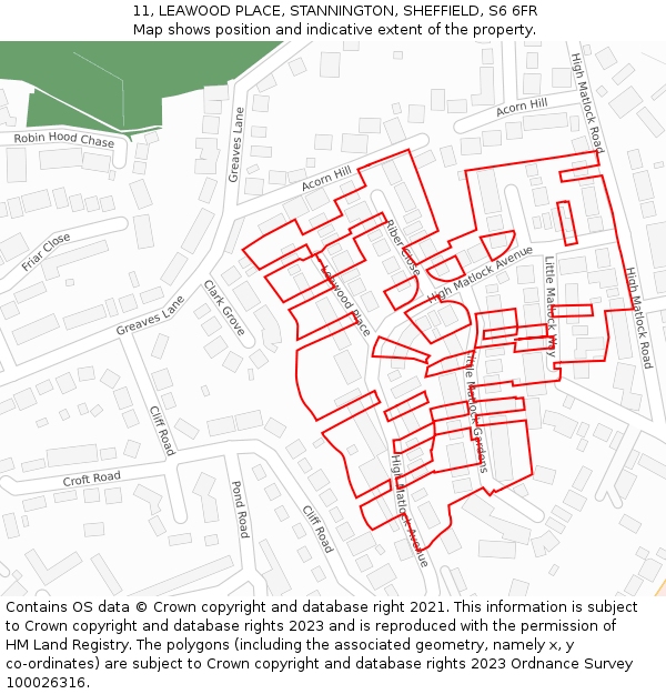 11, LEAWOOD PLACE, STANNINGTON, SHEFFIELD, S6 6FR: Location map and indicative extent of plot