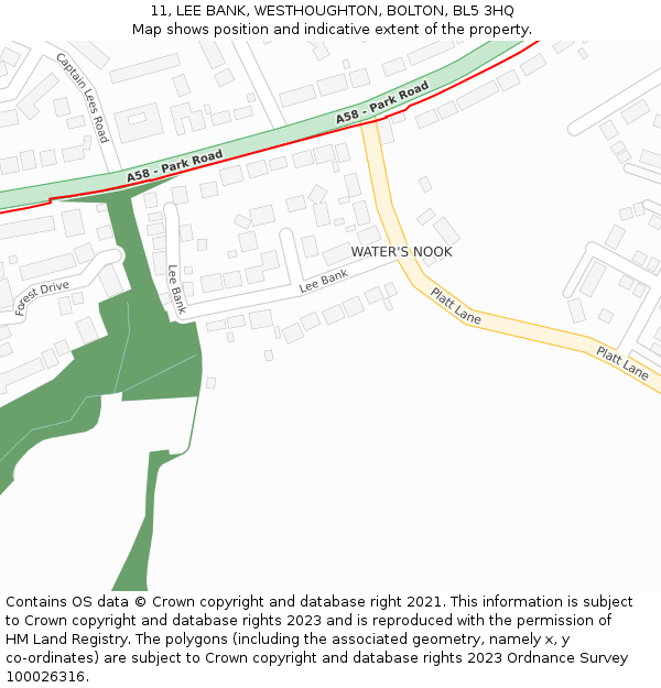 11, LEE BANK, WESTHOUGHTON, BOLTON, BL5 3HQ: Location map and indicative extent of plot