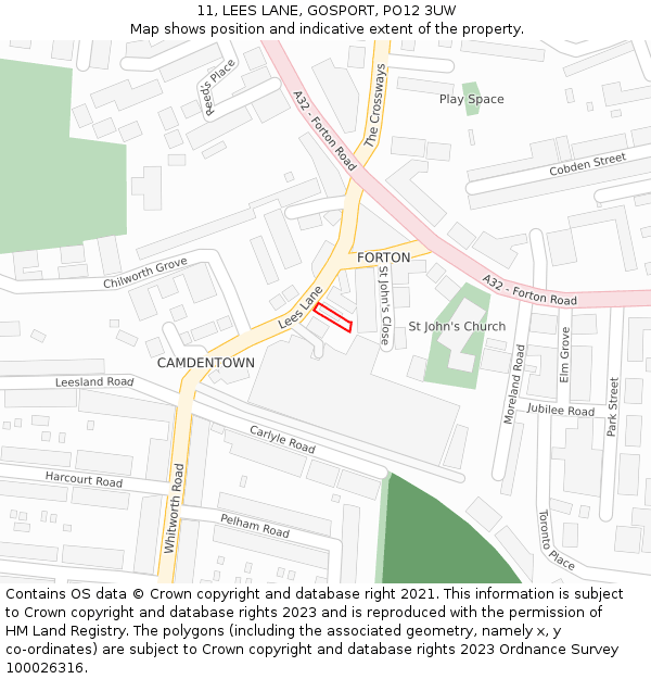 11, LEES LANE, GOSPORT, PO12 3UW: Location map and indicative extent of plot