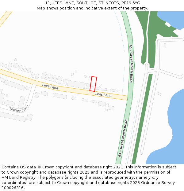 11, LEES LANE, SOUTHOE, ST. NEOTS, PE19 5YG: Location map and indicative extent of plot