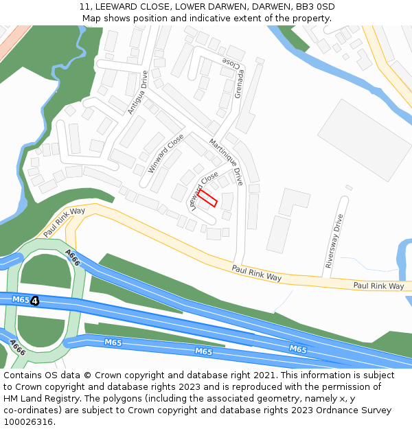 11, LEEWARD CLOSE, LOWER DARWEN, DARWEN, BB3 0SD: Location map and indicative extent of plot