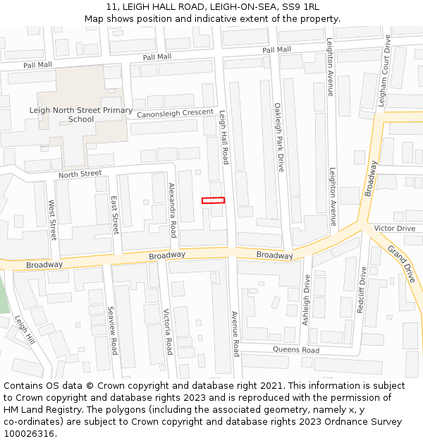 11, LEIGH HALL ROAD, LEIGH-ON-SEA, SS9 1RL: Location map and indicative extent of plot