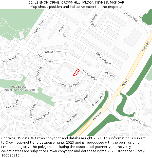 11, LENNON DRIVE, CROWNHILL, MILTON KEYNES, MK8 0AR: Location map and indicative extent of plot