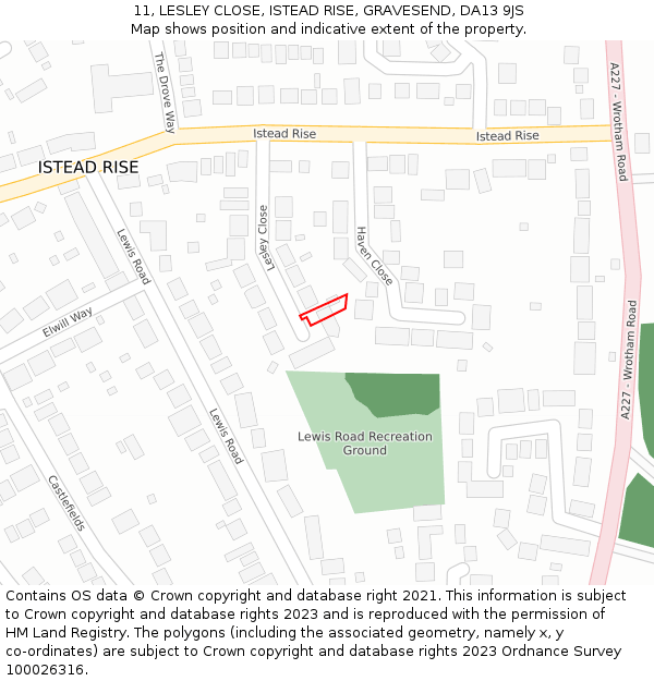 11, LESLEY CLOSE, ISTEAD RISE, GRAVESEND, DA13 9JS: Location map and indicative extent of plot