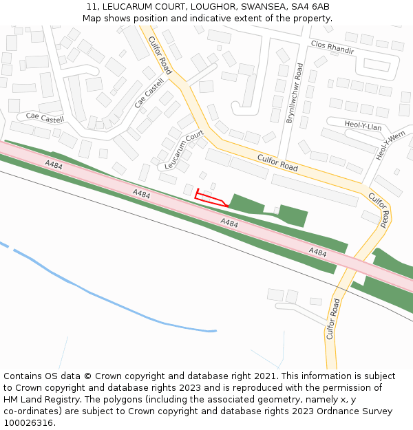 11, LEUCARUM COURT, LOUGHOR, SWANSEA, SA4 6AB: Location map and indicative extent of plot