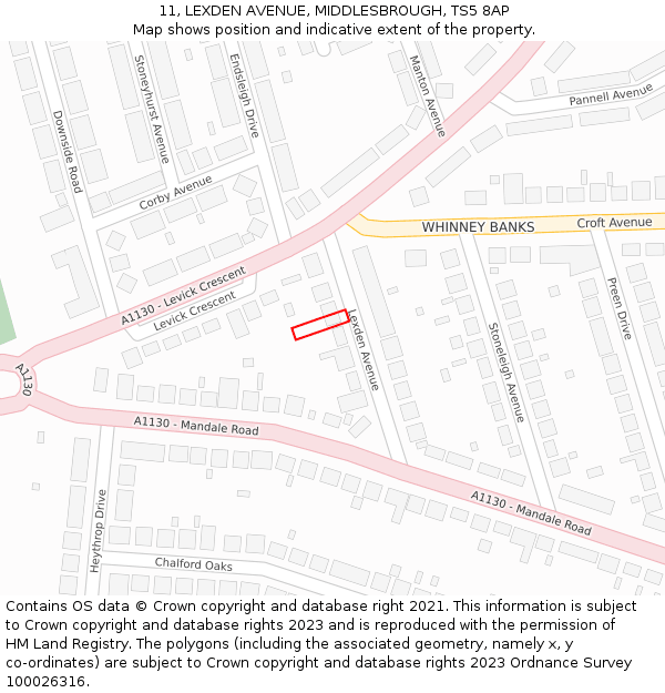 11, LEXDEN AVENUE, MIDDLESBROUGH, TS5 8AP: Location map and indicative extent of plot