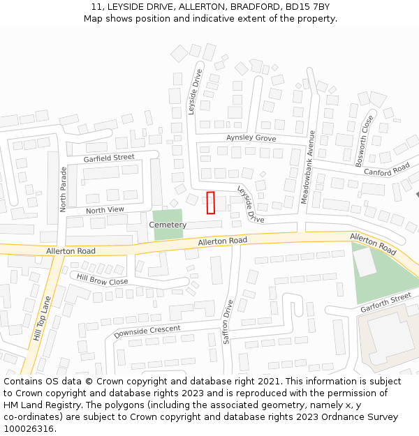 11, LEYSIDE DRIVE, ALLERTON, BRADFORD, BD15 7BY: Location map and indicative extent of plot