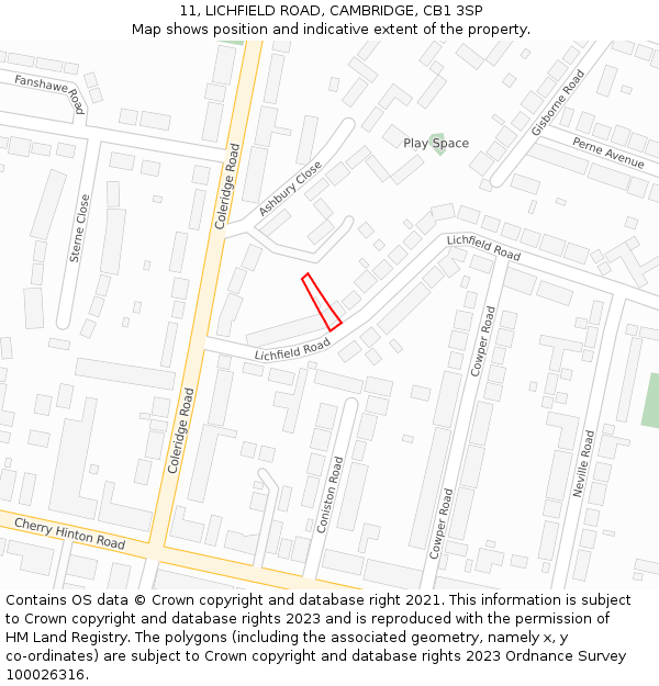 11, LICHFIELD ROAD, CAMBRIDGE, CB1 3SP: Location map and indicative extent of plot