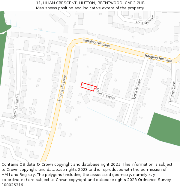 11, LILIAN CRESCENT, HUTTON, BRENTWOOD, CM13 2HR: Location map and indicative extent of plot