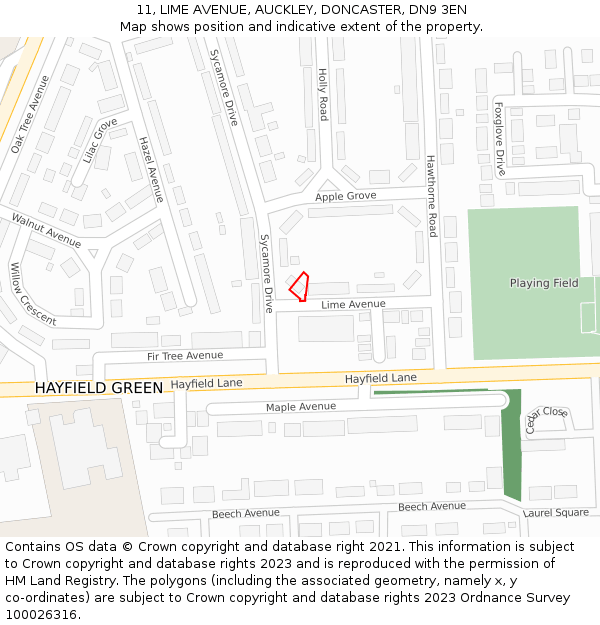 11, LIME AVENUE, AUCKLEY, DONCASTER, DN9 3EN: Location map and indicative extent of plot