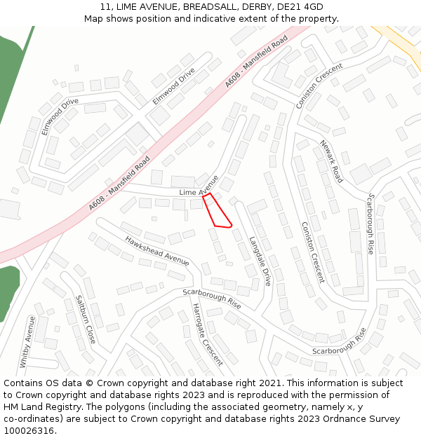 11, LIME AVENUE, BREADSALL, DERBY, DE21 4GD: Location map and indicative extent of plot