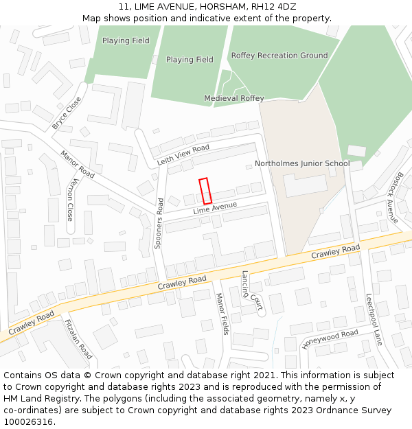 11, LIME AVENUE, HORSHAM, RH12 4DZ: Location map and indicative extent of plot