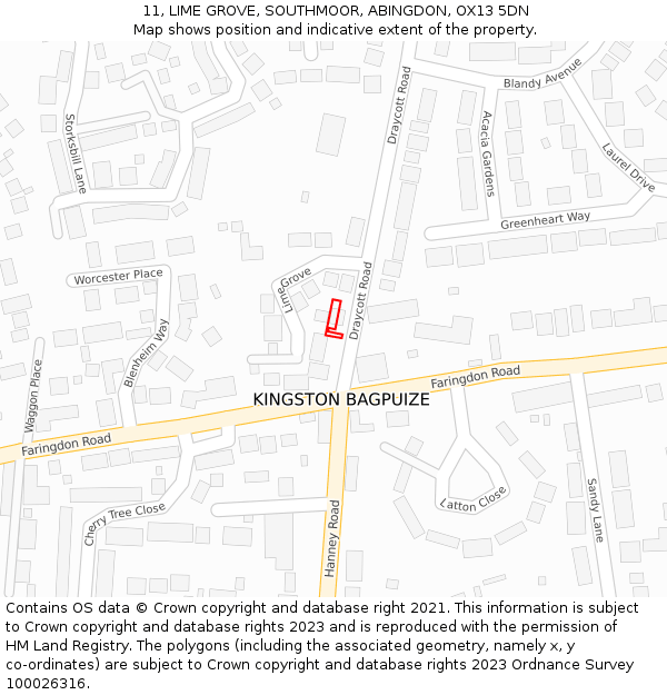 11, LIME GROVE, SOUTHMOOR, ABINGDON, OX13 5DN: Location map and indicative extent of plot