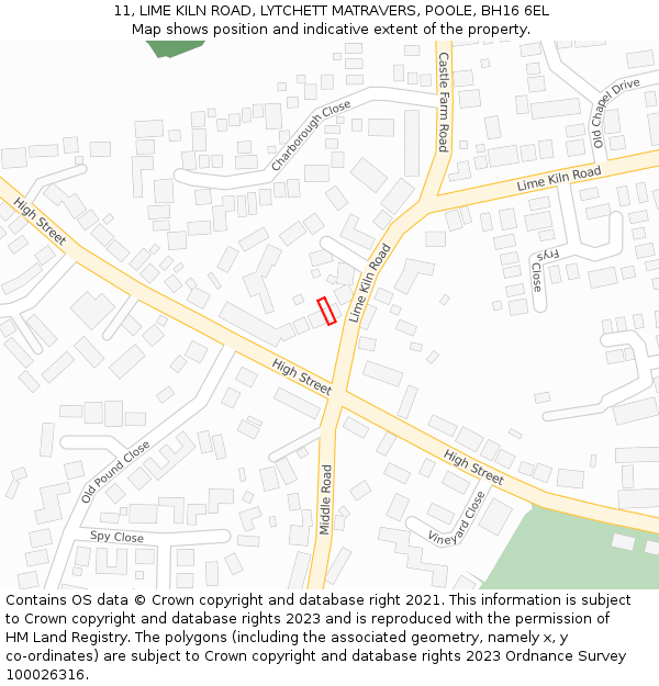 11, LIME KILN ROAD, LYTCHETT MATRAVERS, POOLE, BH16 6EL: Location map and indicative extent of plot