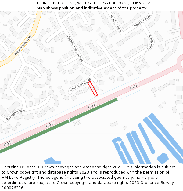 11, LIME TREE CLOSE, WHITBY, ELLESMERE PORT, CH66 2UZ: Location map and indicative extent of plot