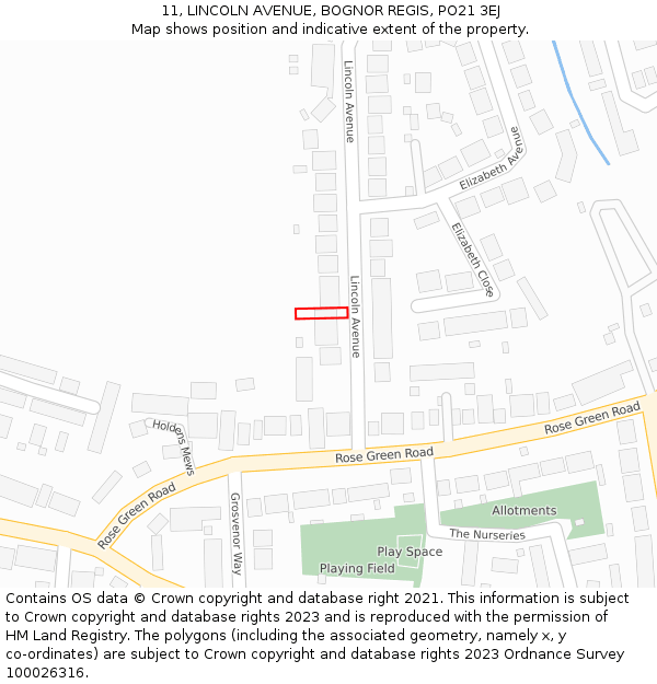 11, LINCOLN AVENUE, BOGNOR REGIS, PO21 3EJ: Location map and indicative extent of plot