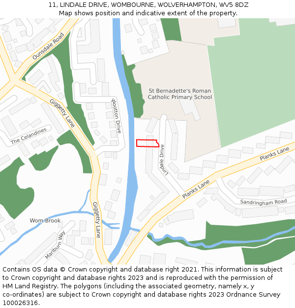 11, LINDALE DRIVE, WOMBOURNE, WOLVERHAMPTON, WV5 8DZ: Location map and indicative extent of plot