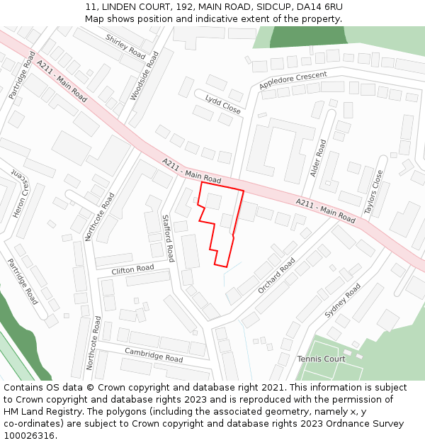 11, LINDEN COURT, 192, MAIN ROAD, SIDCUP, DA14 6RU: Location map and indicative extent of plot