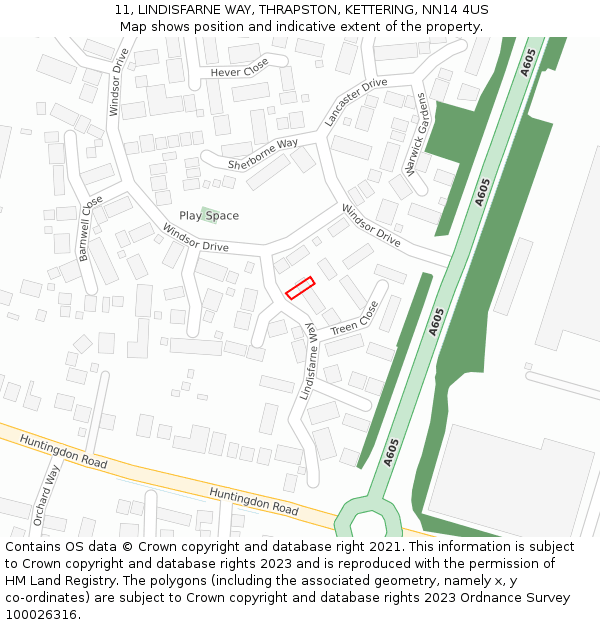 11, LINDISFARNE WAY, THRAPSTON, KETTERING, NN14 4US: Location map and indicative extent of plot