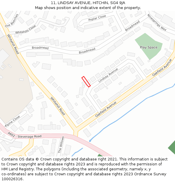 11, LINDSAY AVENUE, HITCHIN, SG4 9JA: Location map and indicative extent of plot