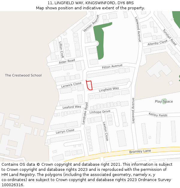 11, LINGFIELD WAY, KINGSWINFORD, DY6 8RS: Location map and indicative extent of plot