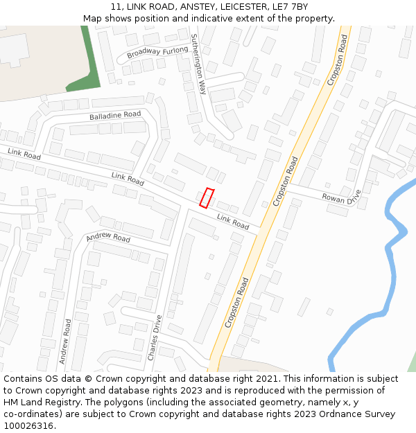 11, LINK ROAD, ANSTEY, LEICESTER, LE7 7BY: Location map and indicative extent of plot