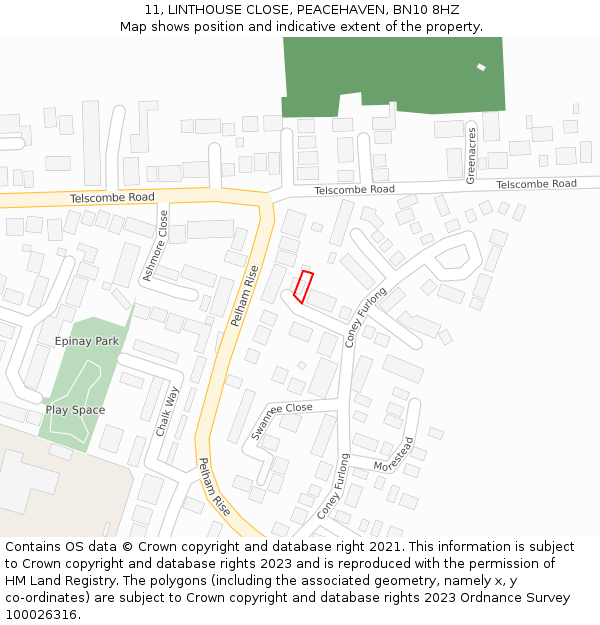 11, LINTHOUSE CLOSE, PEACEHAVEN, BN10 8HZ: Location map and indicative extent of plot