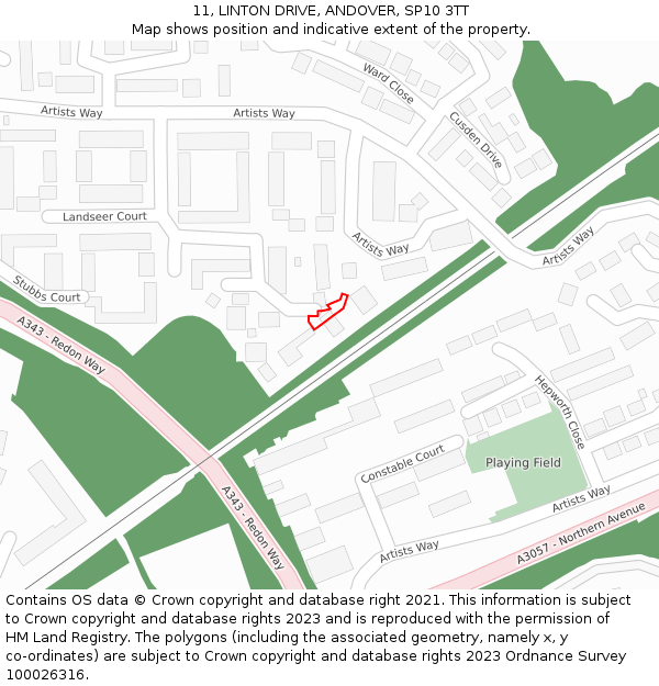 11, LINTON DRIVE, ANDOVER, SP10 3TT: Location map and indicative extent of plot