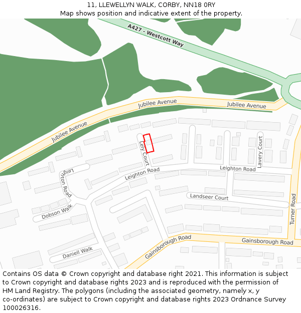 11, LLEWELLYN WALK, CORBY, NN18 0RY: Location map and indicative extent of plot