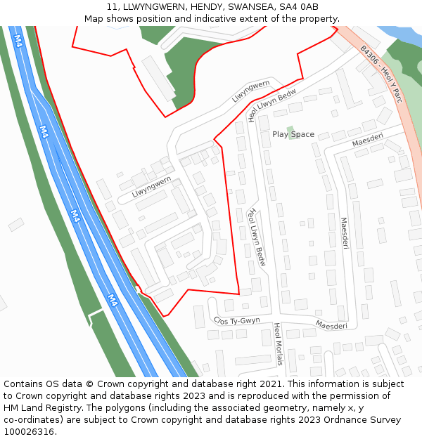 11, LLWYNGWERN, HENDY, SWANSEA, SA4 0AB: Location map and indicative extent of plot