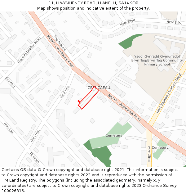 11, LLWYNHENDY ROAD, LLANELLI, SA14 9DP: Location map and indicative extent of plot