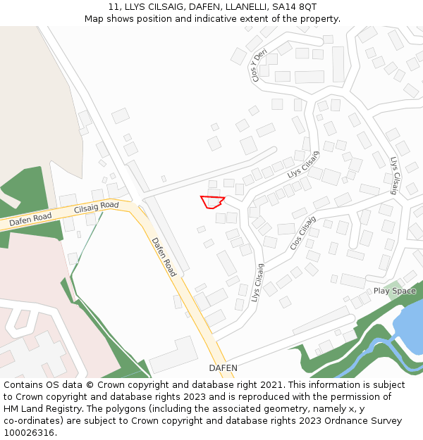 11, LLYS CILSAIG, DAFEN, LLANELLI, SA14 8QT: Location map and indicative extent of plot