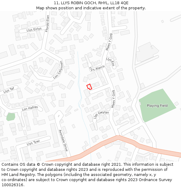 11, LLYS ROBIN GOCH, RHYL, LL18 4QE: Location map and indicative extent of plot