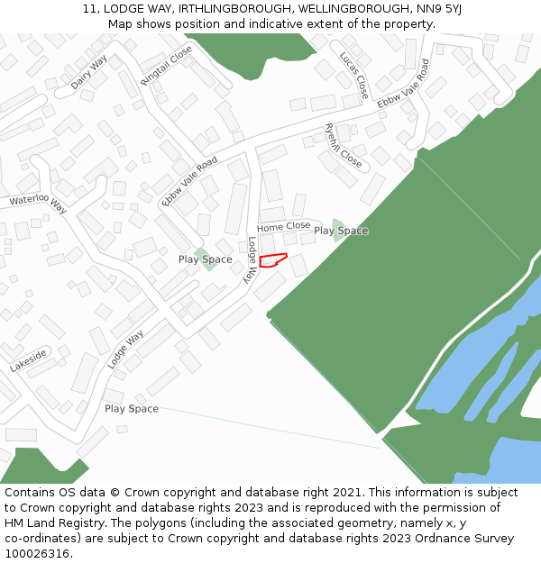 11, LODGE WAY, IRTHLINGBOROUGH, WELLINGBOROUGH, NN9 5YJ: Location map and indicative extent of plot