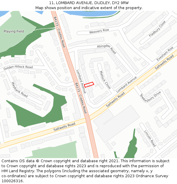 11, LOMBARD AVENUE, DUDLEY, DY2 9RW: Location map and indicative extent of plot