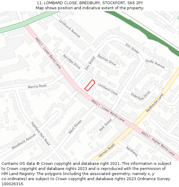 11, LOMBARD CLOSE, BREDBURY, STOCKPORT, SK6 2PY: Location map and indicative extent of plot