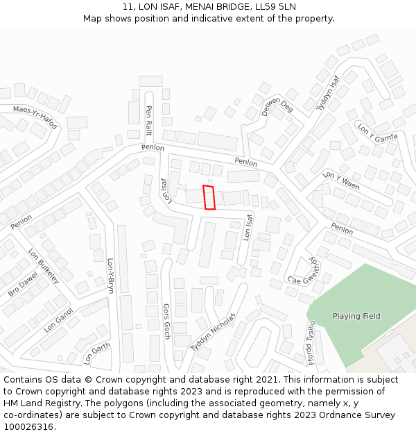 11, LON ISAF, MENAI BRIDGE, LL59 5LN: Location map and indicative extent of plot