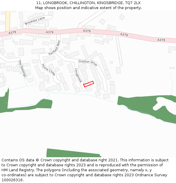 11, LONGBROOK, CHILLINGTON, KINGSBRIDGE, TQ7 2LX: Location map and indicative extent of plot
