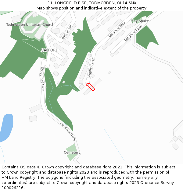 11, LONGFIELD RISE, TODMORDEN, OL14 6NX: Location map and indicative extent of plot