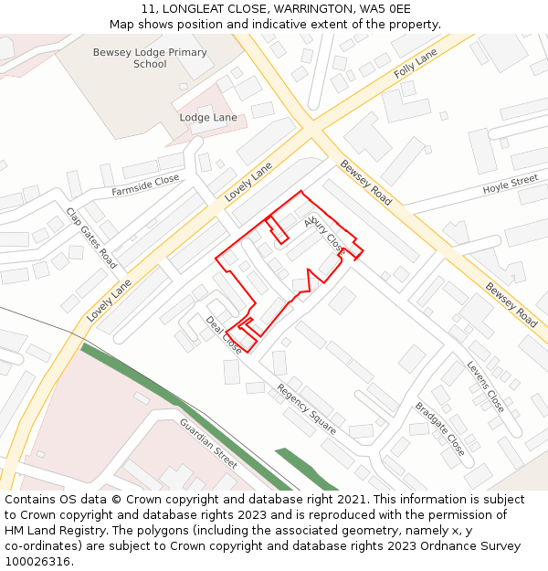 11, LONGLEAT CLOSE, WARRINGTON, WA5 0EE: Location map and indicative extent of plot