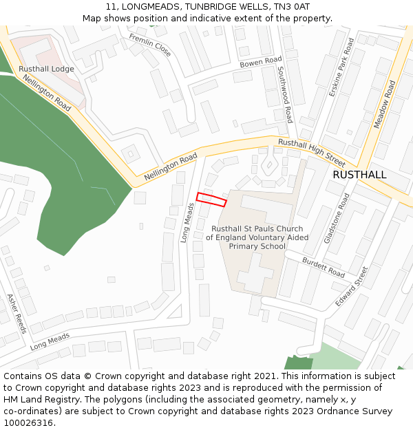 11, LONGMEADS, TUNBRIDGE WELLS, TN3 0AT: Location map and indicative extent of plot