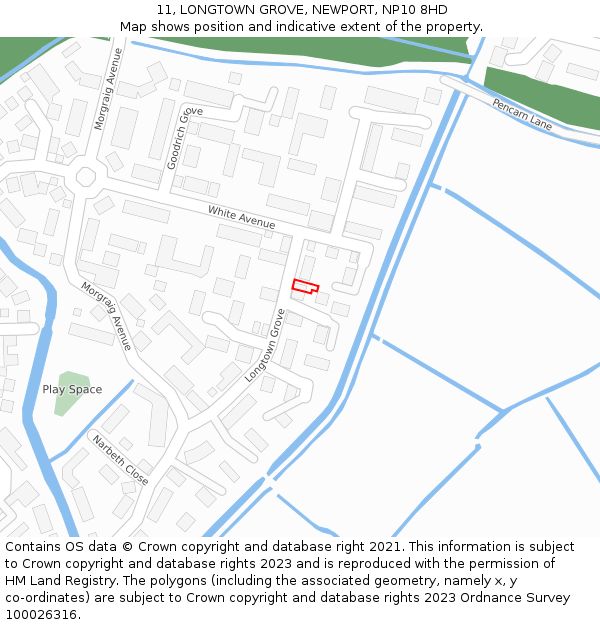 11, LONGTOWN GROVE, NEWPORT, NP10 8HD: Location map and indicative extent of plot