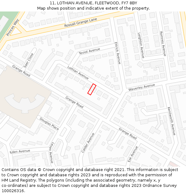 11, LOTHIAN AVENUE, FLEETWOOD, FY7 8BY: Location map and indicative extent of plot