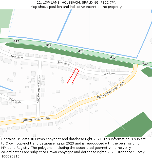 11, LOW LANE, HOLBEACH, SPALDING, PE12 7PN: Location map and indicative extent of plot