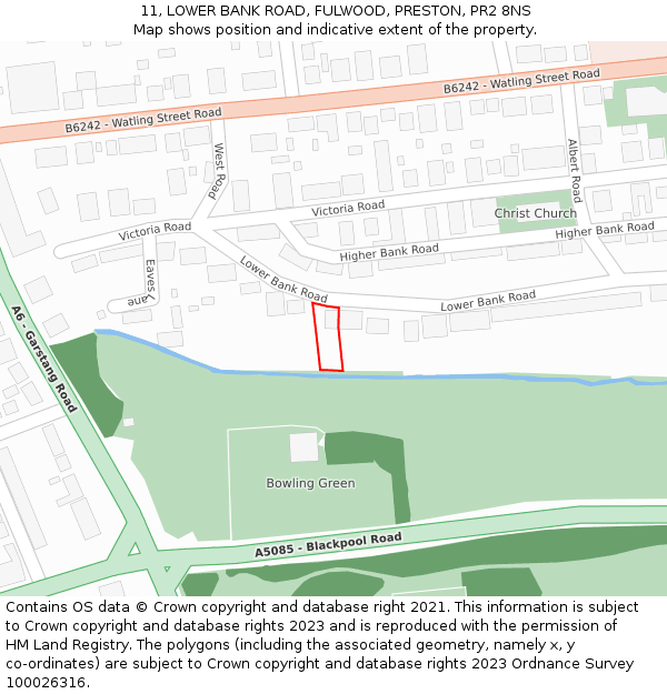 11, LOWER BANK ROAD, FULWOOD, PRESTON, PR2 8NS: Location map and indicative extent of plot