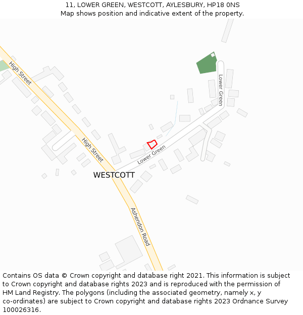 11, LOWER GREEN, WESTCOTT, AYLESBURY, HP18 0NS: Location map and indicative extent of plot