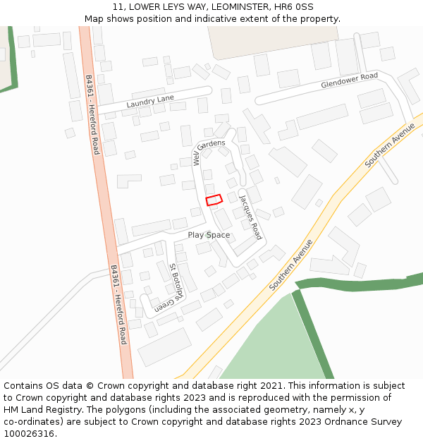 11, LOWER LEYS WAY, LEOMINSTER, HR6 0SS: Location map and indicative extent of plot