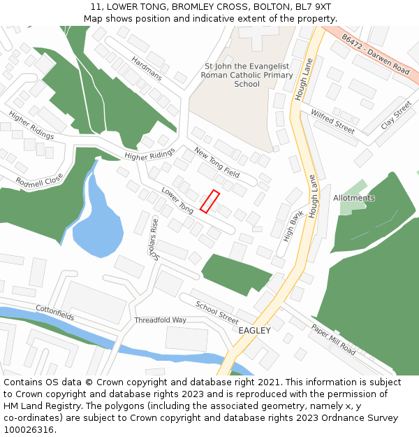 11, LOWER TONG, BROMLEY CROSS, BOLTON, BL7 9XT: Location map and indicative extent of plot